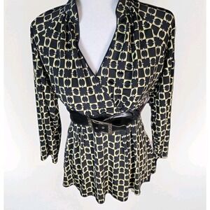 Vintage 90's Blouse large Tunic Belted Buckle Geometric‎ Whimsigoth y2k style